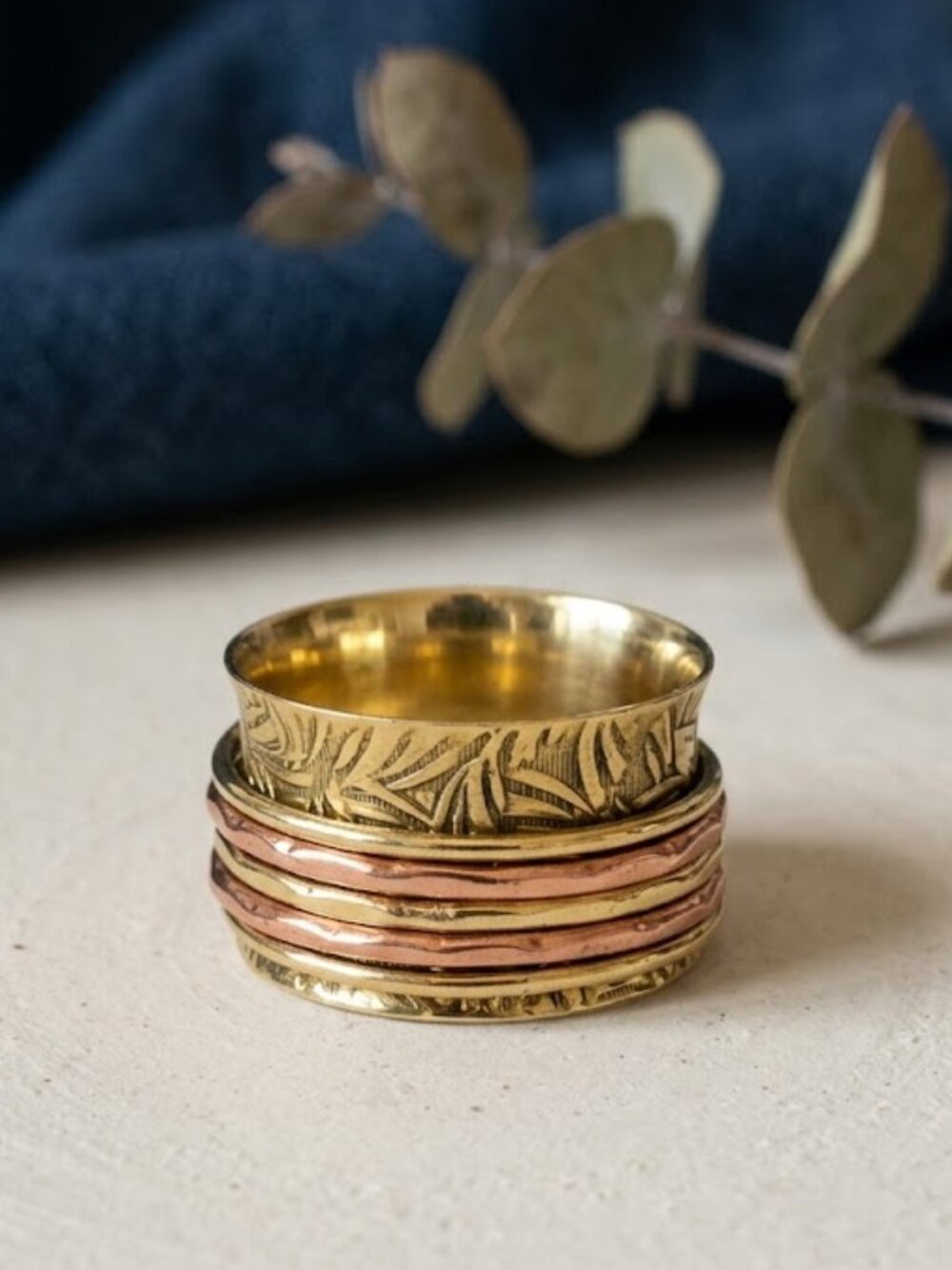 925 Sterling Silver Spinner Ring Gold Copper Meditation Fidget Boho Handmade 7